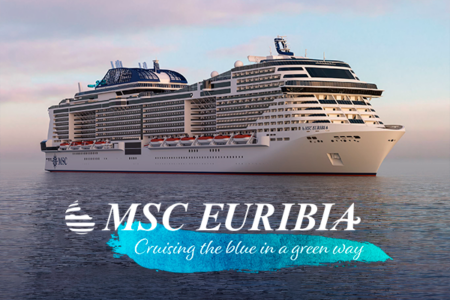 Cruiseschip MSC Euribia, met de tagline: "cruising the blue in a green way"